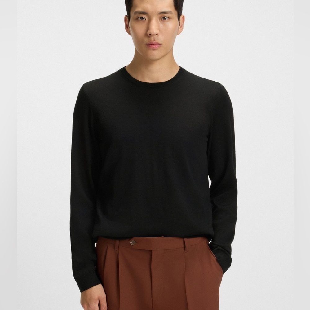 BOSS Hugo Boss | Black Virgin Wool & Cashmere Blend Crewneck Sweater, Size L